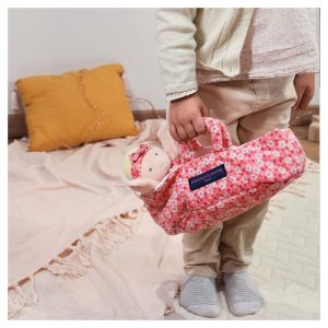 Мека кукла бебе Marylou с текстилно легълце – Doudou et Compagnie, 20 см