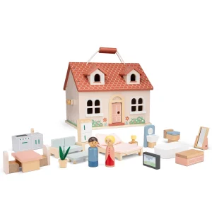 Сгъваема къща за кукли New Classic Toys с мебели и 2 кукли